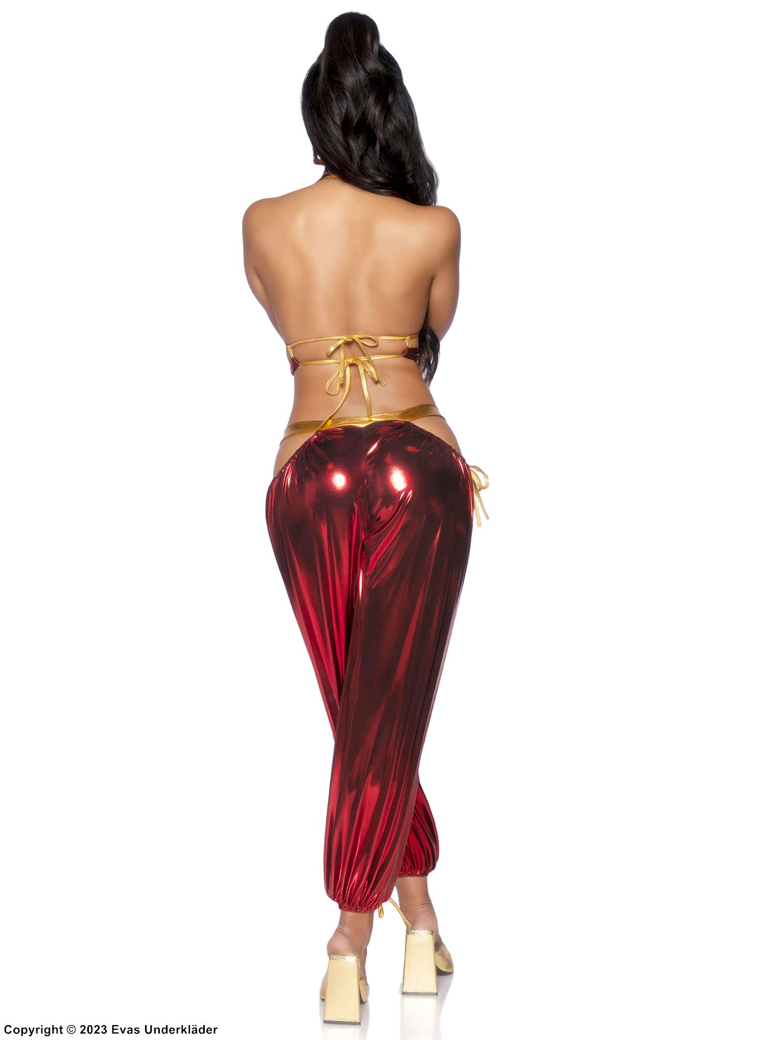 Prinzessin Jasmin aus Aladdin, Kostüm-Oberteil und -Hose, schillernder Gewebe, hoher Schlitz